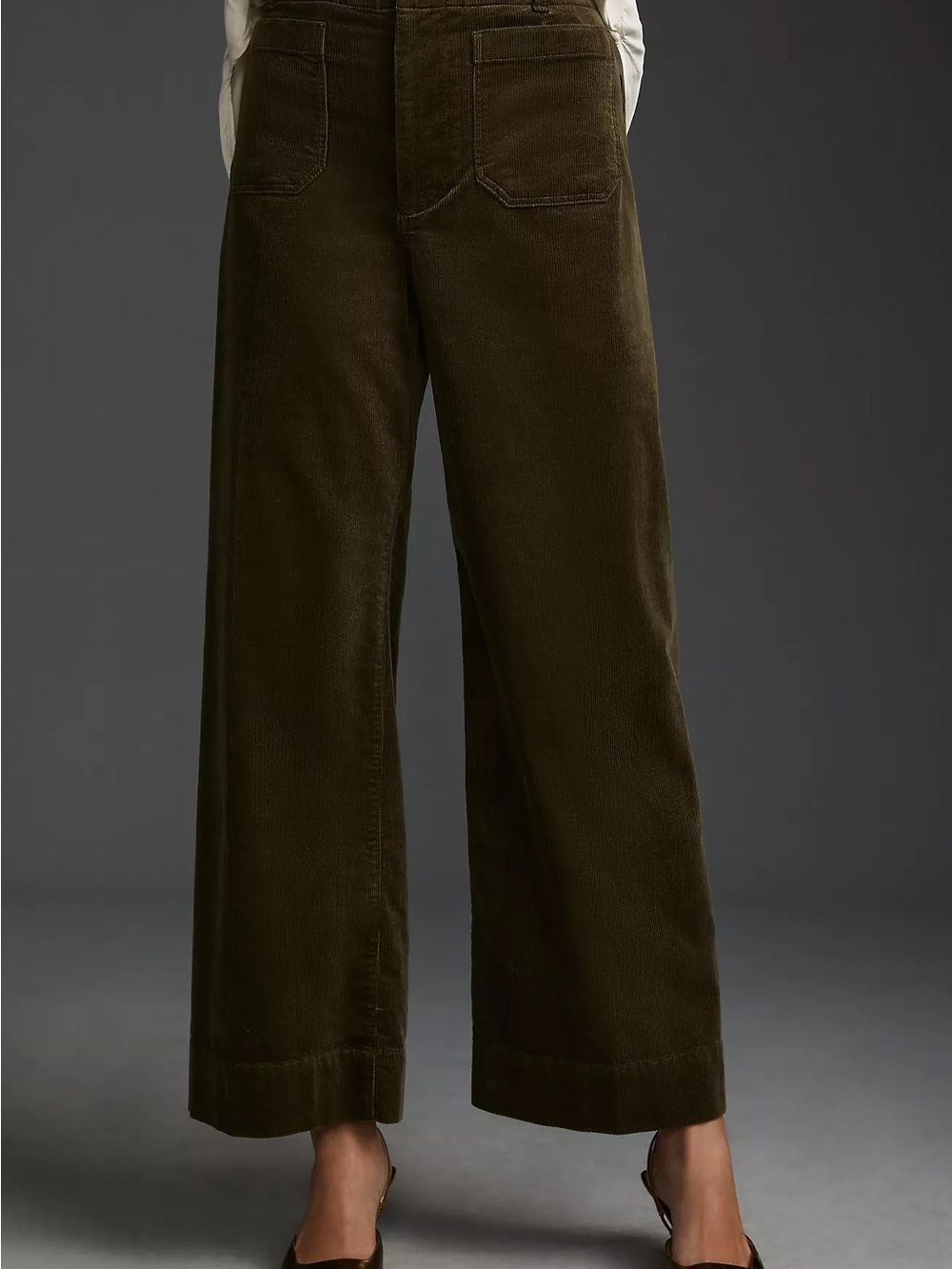 Anthropologie Maeve The Colette Corduroy Wide Leg Pants Olive Green 26